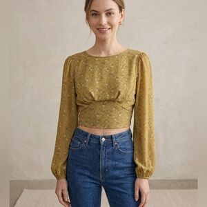 BKK Chance Floral Tie-Back Crop Top Gold/Mustard Size Medium